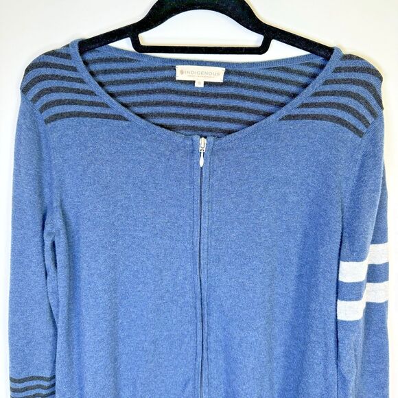 Indigenous Sweater Womens Small Blue Black Organic Cotton Striped Full Zip Peru - Picture 2 of 12